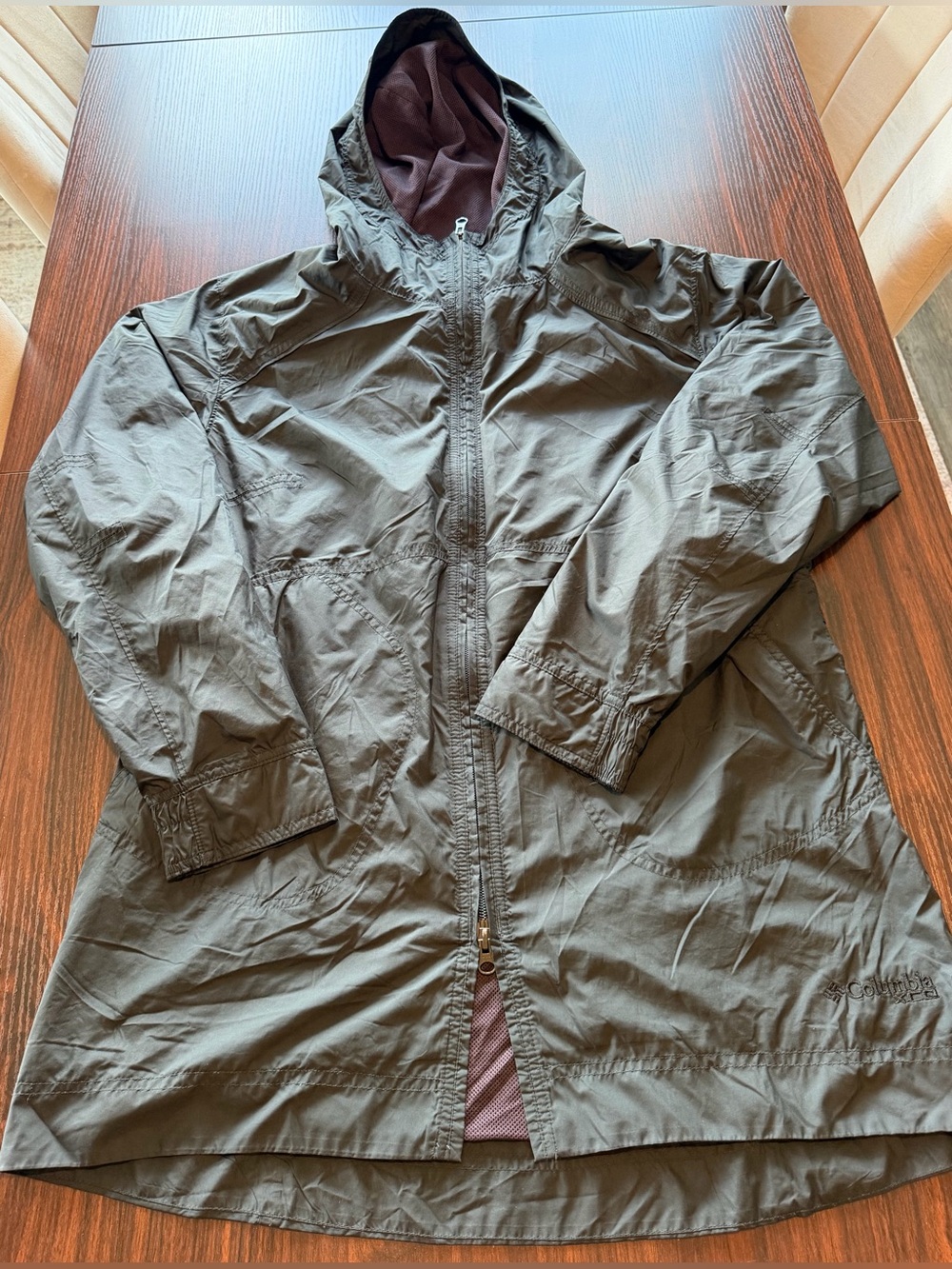 Columbia Women’s Dark Gray Lightweight Hooded Rain Trench Parka Jacket Size L